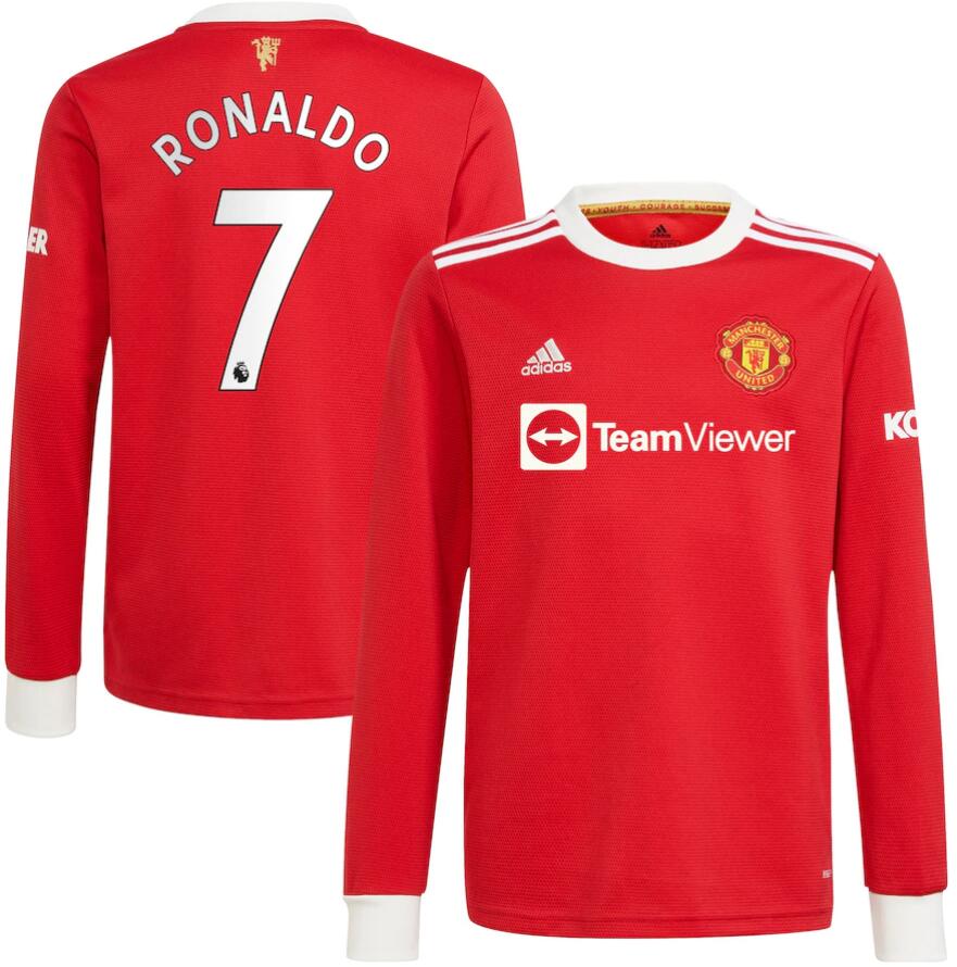 2021/22 Manchester United Long Sleeve Home Kit Soccer Jersey Ronaldo #7